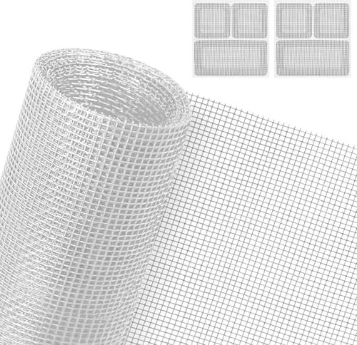 AXFEE Fly Screens for Windows, 150 x 180cm Insect Mesh, Adjustable DIY Fly Screen Mesh with 2 Window Screen Repair Patches, Windows Doors and Patio Screens for Flies, Mosquitoes, Bugs (White)