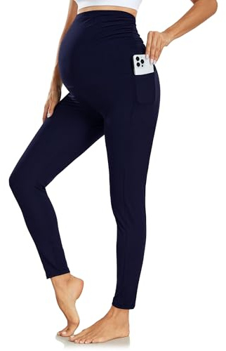 Ymmott Leggings de Maternidad para Mujer Cintura Alta Pantalones de Maternidad con Bolsillos Opacos Suaves Elásticos Ropa de Maternidad