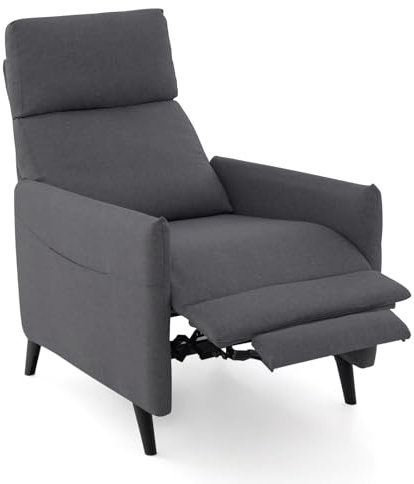 FANTASK Sillón reclinable para TV con Respaldo y reposapiés Ajustables, sillón de Lona, 2 Bolsillos para revistas, sofá Individual para salón y Dormitorio (Gris Oscuro)