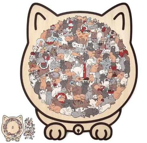 Puzzle en Bois-Puzzle Chat, 135 PièCes Puzzle en Bois, Encadré par D'Adorabless Silhouettes De Chat, Puzzles Animal IrréGulier Amusant Convient Aux Adolescents Qui Aiment Les Chats. (B)