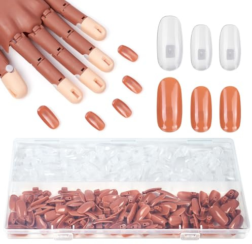 Deciniee Lot de 200 faux ongles pour la main d'entraînement : embouts remplaçables en acrylique marron/transparent – Kit faux ongles professionnels acrylique manucure (Pas de mains de pratique)