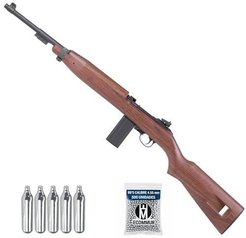 Carabina Springfield M1 (Garand) Madera Blowback CO2 (4,5MM) | Pack Que Incluye: Rifle de Aire comprimido + balines (Bolas de Acero BB's) + Cargas de CO2.