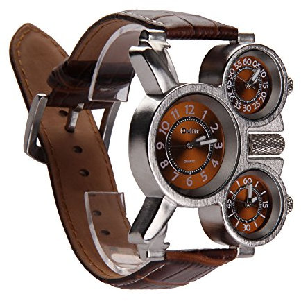 VDYXEW Unterbrechen Oulm Herren-Armbanduhr mit Braun 3-movt Zifferblatt braun 23 mm Edelstahl Band