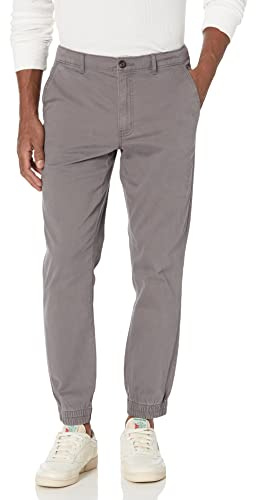 Amazon Essentials Pantalones Chinos Estilo chándal de Corte Ajustado Hombre, Gris Oscuro, L