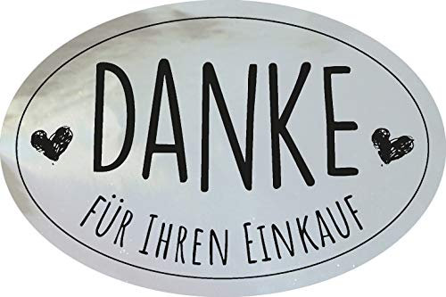 AVERY Zweckform 3844 Danke für Ihren Einkauf Aufkleber 200 Stück (38x58mm, ovale Etiketten auf Rolle, Geschenk Sticker selbstklebend ideal für Einkaufstüten, Rechnungen, Briefe, Karten) silber/schwarz