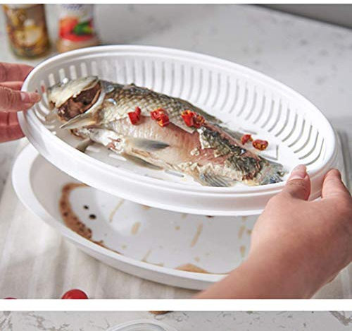 FBGood - Contenitore per Pesce per Cottura a Vapore, Piatto da Pesce a Vapore, per Cottura al Forno a microonde, Colore: Bianco
