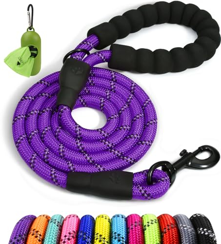 Taglory Guinzaglio per Cani, Strong Dog guinzaglio con Comoda Impugnatura Imbottita e Altamente Riflettente Fili per Cani di Taglia Media e Grande, Lungo 1,5 m, Viola