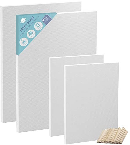 HEFTMAN Artist Blank Canvas Frame - Set Of 4 Canvases For Painting A4 & A3 (20x30cm & 30x40cm) - White - Pine Wood & Cotton - Suitable For Oil & Acrylic Painting