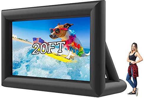 PPXIA Inflatable Movie Screen - Outdoor Mega Projector Screen with Air Blower, Tie-Downs, Repair Kit & Storage Bags, Front and Rear Projection for Movie Nights Backyard Pool Party Cinema (20Feet)