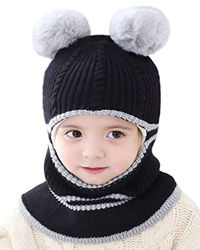 crazy bean Bebis flickmössa vintermössa halsduk set mössa bebismössa mössa och halsduk stickad mask 3-i-1, baby, barn, vinter, hattar för 2–8 år, svart, One Size