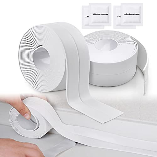GOCUODE 2 Rouleaux Bande Etancheite Autocollante,Ruban Étanchéité Imperméable pour Douche,Évier de Cuisine,Toilettes,Salle de Bains (blanche)