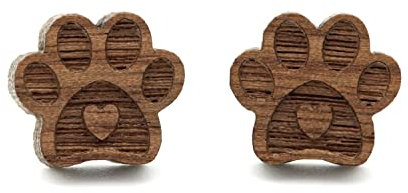 NaturSchatulle Holzschmuck Ohrringe Damen 12mm Pfote Gravur Holzohrringe Stecker 925 Silber Ohrstecker Schmuck Nussbaum Holz