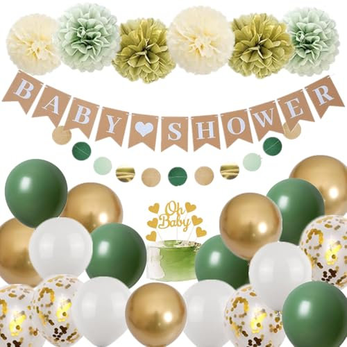 Pargleev Baby Shower Sage Green Gold Decorations Neutral Baby Shower Balloons Set for Gender Reveal Party Decorations