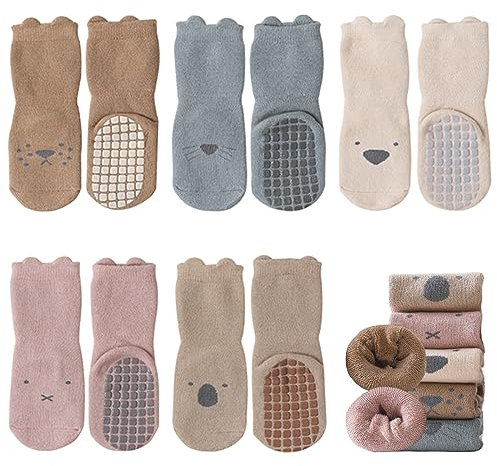outfit spring Anti Rutsch Socken Baby, Rutschfeste ABS Socken Kinder, Neugeborene Baumwolle Stoppersocken Antirutschsocken Krabbelsocken zur Geburt Mädchen Jungen Geschenk 1-3 Jahre Dicke A 5Paar