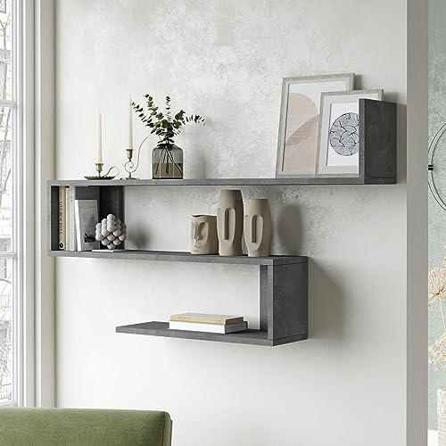 [en.casa] Wandregal Kitee mit 3 Regalböden Hängeregal 120 x 15 x 72 cm Bücherregal hängend Schweberegal Wohnzimmer Betonoptik