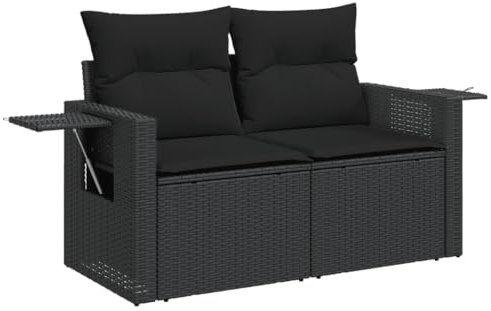 vidaXL Canapé de Jardin avec Coussins 2 Places Noir résine tressée