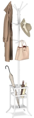 Yoobure Coat Rack Freestanding - Coat Tree with Umbrella Holder, Metal Coat Rack Stand with 12 Hooks, Modern Coat Hanger Stand for Entryway, Purse Rack Hat Rack Stand for Living Room Bedroom Office