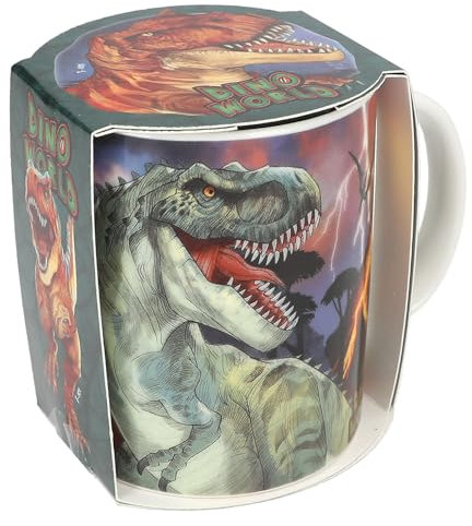Depesche 12909 Dino World Blanco con Gran impresión de Dinosaurio, Taza de Porcelana con asa, Capacidad Aprox. 320 ml, Multicolor, 1 Piece