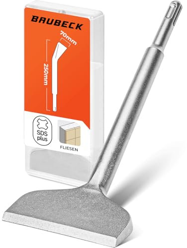 BAUBECK Robusto cincel SDS Plus para azulejos, rápida liberación de yeso y restos de pegamento [ángulo de 10°], endurecido por calor, 250 mm de largo, cincel plano SDS Plus – Cincel para martillo