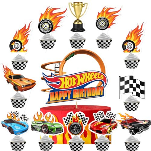 25 Pcs HotWheels Cake Toppers, Cake Decorations, Cupcake Toppers, Birthday Party Supplies