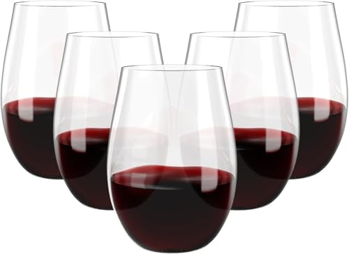 Sivaopa 6 Pack Plastic Wine Glasses, Stemless Plastic Wine Cups Heavy Duty, Unbreakable Glass, Reusable Shatterproof Wine Glasses for Wedding or Party -16 Oz (6 Pack)