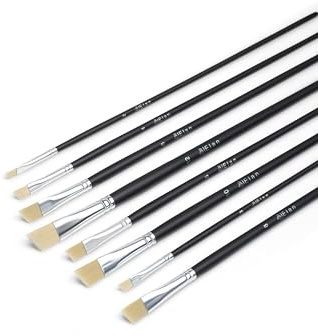 Elan Set di Pennelli Angolate per Artisti, 8 Pezzi con Setole Sintetiche tipo Setola di Maiale, Pennelli Angolati a Manico Lungo per Pittura a Olio