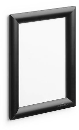 Durable - Cadre clipsable en aluminium A5 - Pour l'affichage de vos documents - Fixation adhésive et vis inclus - 1 pièce, Noir