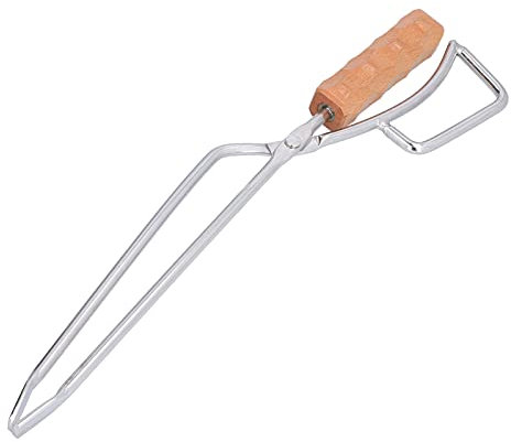 Pinzas de chimenea, pinzas de leña de chimenea de acero inoxidable, mango de madera que agarra pinzas, para fogatas, barbacoas