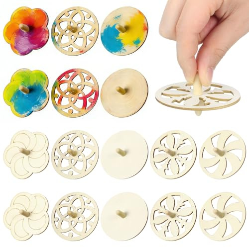 UKCOCO 20 peonzas de madera sin terminar, juego de manualidades para niños, tapas de madera natural para pintar, accesorios de fiesta para cumpleaños infantiles