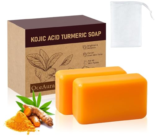 Savon à l'acide kojique, au curcuma - Savon à l'acide kojique - Savon pour le visage et le corps - Élimine les taches sombres et les points noirs - Avec acide hyaluronique, collagène