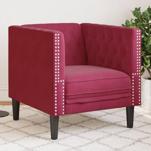 HETFTJN Fauteuil Chesterfield, bordeaux, velours, 71 x 74,5 x 70,5 cm, classique, avec agrafage à boutons, pieds en bois massif, confortable, pour salon, chambre à coucher et bureau