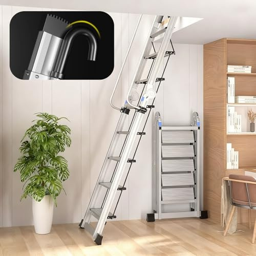 Escalier Escamotable Échelle de Sécurité Pliable pour Mezzanine avec Crochets, Échelle Murale Légère en Aluminium pour Lit Superposé, Escalier de Toit pour Puits(7 Step-225cm (7.4ft))