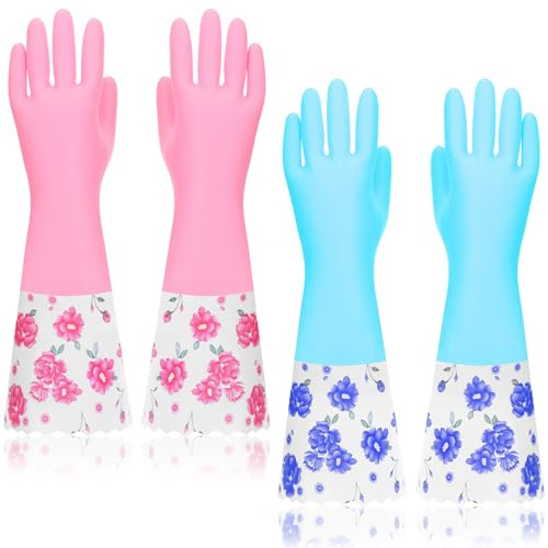 Gsbnjuy 2 Pairs Cleaning Gloves Washing up Glove Reusable Long Rubber Glove Non-Slip Dishwashing Waterproof Household Cleaning Gloves for Kitchen Laundry Bathroom Gardening 16 Inches