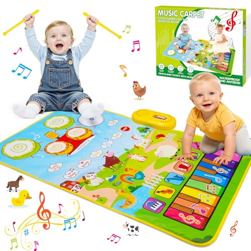 Gralal Musical Toys for 1 2 Year Old Boys, 3 in 1 Animal Piano Drum Percussion Mat with 19 Sound & Recording Function, 1st Birthday Gifts Presents for 1 2 Year Old Boy Gifts Baby Educational Mat Toys