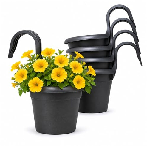 QILZO Macetas Colgantes Exterior Balcón Plástico 6 ud Ø16 cm Gris Antracita