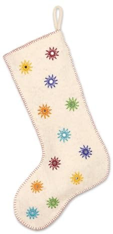 NOVICA Artisan Handmade Wool Felt Stocking Embellished from India Ivory Multicolor Holiday Decor Ornaments Stockings Christmas [17.75in L x 11.75in W] ' Twinkling Stars'