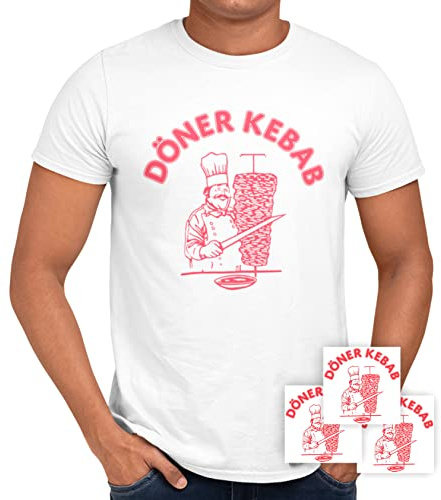 Döner Kebab Tshirt 100 % coton bio issu du commerce équitable avec 3 autocollants offerts (taille S à 3XL) | Tshirt drôle turc kebap Fun pour homme et femme | Coton bio | Cadeau costume