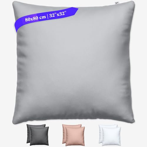 Wolkenfeld Kissenbezug 80x80 Hellgrau - kuschelig weich & bügelfrei - Superweicher Kopfkissenbezug - Kissenhülle mit verdecktem Reißverschluss