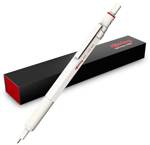rOtring 600 Druckbleistift | HB-Mine0,5 mm | Drehminenstift mit Vollmetallschaft | Perlweiß | Rutschfestegerändelte Griffzone und Sechskantschaft