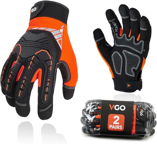 Vgo... 2 pares Guante de Trabajo Resistentes Touchscreen Guantes Protección Antivibración para Obra Portero Montaje Mecánicos
