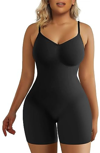SHAPERX Donna Body Contenitivo Modellante Shapewear Intimo Guaina Contenitiva Snellente Bodysuit Invisibile Body Shaper Addominale Compressione Bustino, UK-SZ5218-Black-XXS/XS