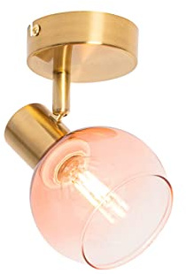 Qazqa Art Déco Foco Art Deco dorado con cristal rosa - Vidro Acero/Redonda Adecuado para LED Max. 1 x 25 Watt