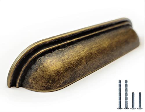 Set of 6 Long Pull Cup Handles for Kitchen Drawers & Cabinets – Antique Brass, Pewter, Chrome or Brushed Brass – Elegant, Durable, Easy to Install – 128mm Between Fixings