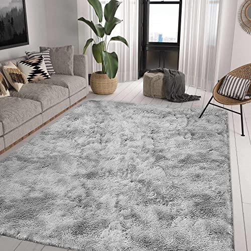 ASIinnsy Hochflor Teppich Wohnzimmer Flauschig Shaggy Weich Modern Grau Teppich Schlafzimmer Kinderzimmer Deko Langflor Teppiche Groß rutschfest Plüsch-Teppiche (Grau Weiß, 160 x 200 cm)
