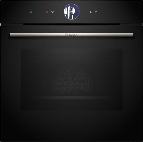 Bosch HBG7764B1, Smarter iQ700 Einbau-Backofen, 60 x 60 cm, Schwarz, Made in Germany, Pyrolyse & Hydrolyse, Bratenthermometer, Air Fry, Farbiges Touch-Display, 4D Heißluft, Backautomatik, Pizzastufe