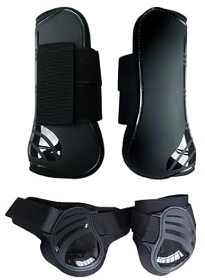 Merauno® Lot de 4 guêtres pour chevaux, paire de guêtres avant et arrière avec coque rigide et fermeture velcro pour femmes et hommes, en PU robuste et élastique, bottes pour tendons, classique (L