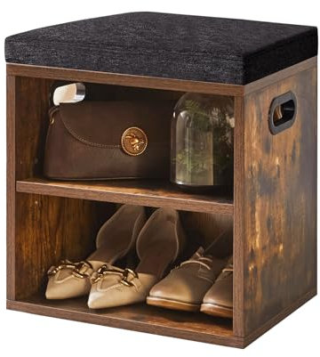 Banco de Almacenamiento YMYNY con Zapatos 2 Niveles, Asiento Acolchado, Organizador Ajustable para Entrada, Sala de Estar, Pasillo, Armario, Marrón, HBD028