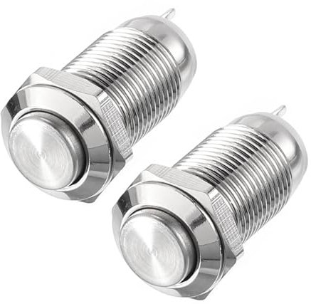 QUARKZMAN Interrupteur à Bouton-Poussoir en Métal à Verrouillage 10 mm de Diamètre de Montage 1No avec Voyant Led Argenté, Tête Haute, Lot de 2