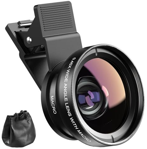 SagTuol Objetivo para movil Universal 2 en 1, Objetivo Macro 12,5X para movil, Objetivo Gran Angular de 0,45x, Lentes Macro y Gran Angular para la mayoría de Smartphones (M-06)