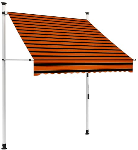 PURADAY Tenda da sole a morsetto, funzionamento a mano, larghezza 150 cm, arancione e marrone, tenda retrattile, resistente all'acqua e allo sporco, resistente ai raggi UV e alle intemperie, altezza e